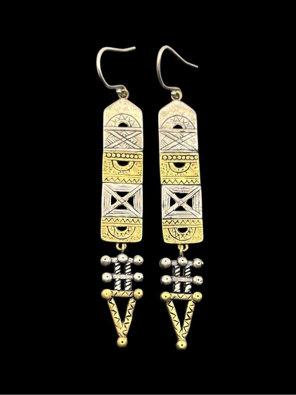 Silpada Sterling Silver & bronze gold tone two tone AZTEC earrings W3283 vintage